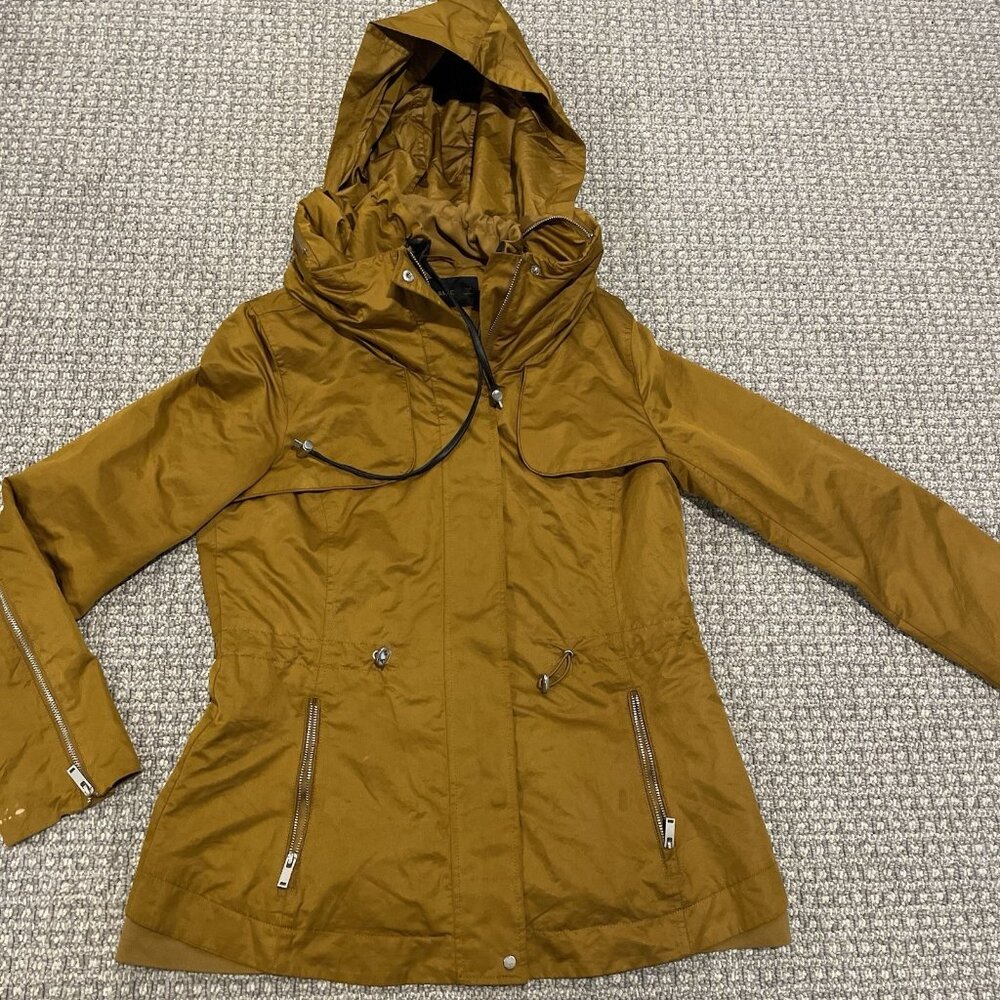 ZARA BASIC Coat Womens Medium Brown Hooded Lightweight Jacket Parka Full Zip